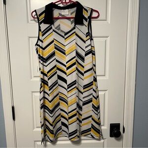 Dexim Golfwear Black, Yellow &  White Sleeveless V-Neck Dress
